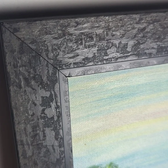 Vintage Storybook Lighthouse Cottage Painting Framed Coastal Wall Art